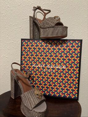 Kurt Geiger Bronze Crystal-Embellished Platform Sandals